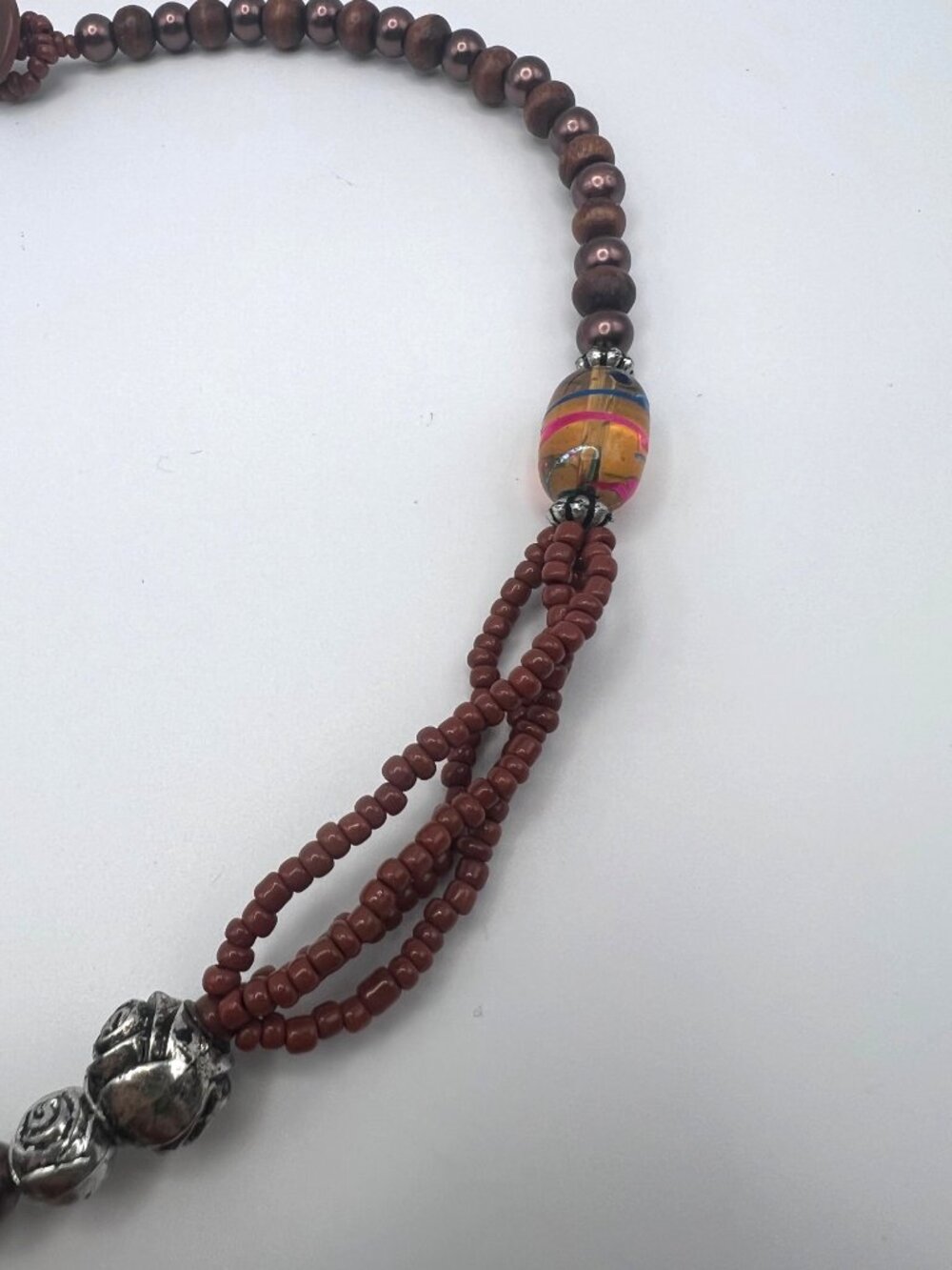 Artisan Beaded Necklace Mother Of Pearl Sunburst Pendant Roses Multicolor 18.5" - Picture 11 of 12